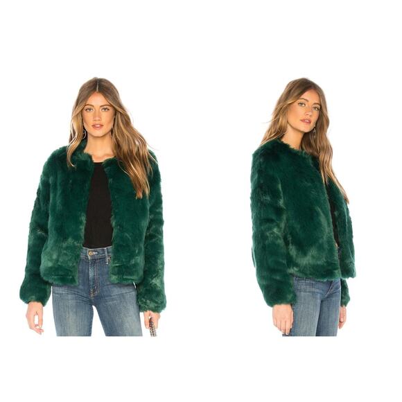 Lovers + Friends NYC Faux Fur Jacket Sz M NWT $248 Sold Out Jade Green - Picture 1 of 7